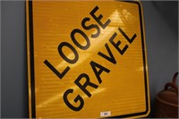 LARGE RETIRED LOOSE GRAVEL ROAD SIGN
