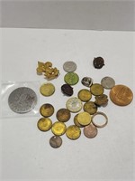 Junk Drawer Lot Coins, Pins, Ring