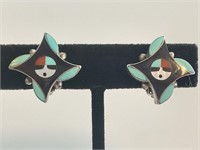 Sterling Silver Turquoise Inlaid Earrings 6.8 Gr