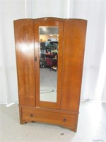 Vtg Wooden Mirrored Wardrobe Armoire