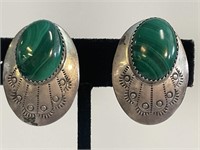 Sterling Silver Malachite Earrings 14.5 Gr Tw