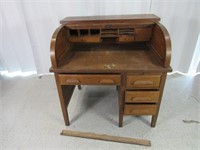 Vtg Wooden Roll Top Desk