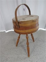 Vtg Round Barrel Sewing Basket