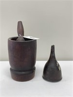 Wooden Mortar & Pestle and Wooden Funnel
