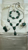 Vintage Sterling Silver Green Cabochon 4 Piece Jew