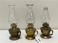 3 Matching Brass Perkins-House Finger Oil Lamps