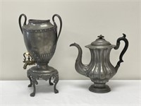 Pewter Footed Urn & Tea Pot