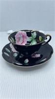 Black Floral Made In Japan Cup & Saucer