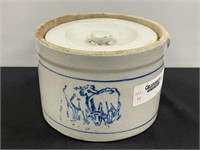 Stoneware Butter Crock with Cows & Covered Lid