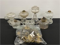 7 Pressed Glass Oil Lamps & 12 Assorted Burners