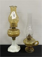 2 Amber Glass Oil Lamps