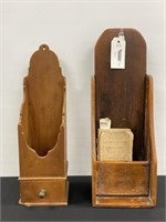 2 Wooden Primitive Pine Wall Boxes