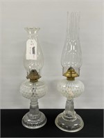 2 Opalescent Glass Oil Lamps