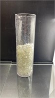 Large Crackle Glass Vase With Stones 15.5" High