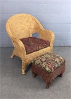 Natural Wicker Chair And Ottoman W Cushions