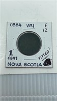 160 Year Old 1864 Nova Scotia One Cent Queen Victo