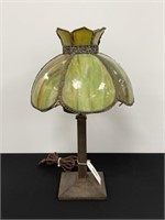 Green Slag Glass Table Lamp