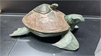 Hand Crafted Wood Turtle Trinket Dish 12" Long