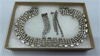 Vintage Rhinestone Necklace & Clip On Earring Set