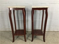2x The Bid Granite Top And Wood Plant Stands