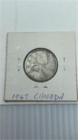 1947 Canada Twenty Five Cent Coin 80% Silver With