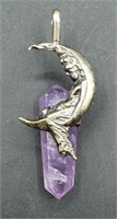 Sterling Amethyst Crystal Point Moon & Witch