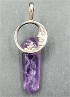 Sterling Crescent Moon & Amethyst Crystal Point