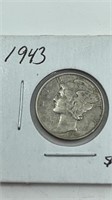 1943 United States Silver Dime 90% Silver Mercury