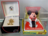 Vintage Mickey Mouse Pin & Talking Watch