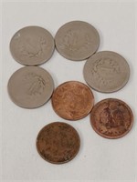 3 Indian Head Cents and 4 V-Nickels