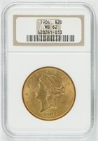 1904 US LIBERTY GOLD $20 DOLLAR COIN MS 62