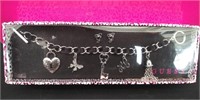 New Guess 7.5" Bracelet & Earring Set Heart/Key &