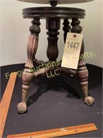 ANTIQUE WOODEN PIANO STOOL WITH GLASS MARBLE CLAW