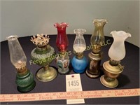 ANTIQUE SMALL GLASS HURRICAN LAMPS (6)