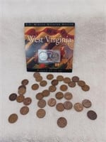 West Virginia Quarter and Copper Pennies
