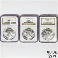 1990 Set (3) American Silver Eagles NGC MS69