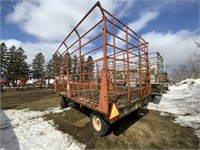 16' Meyer steel bale throw rack on running gear,