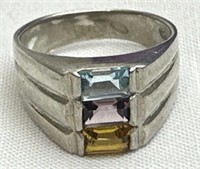Sz.8 925 Sterling Silver Multi-Color Ring 5.9