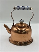 Vintage copper tea kettle blue & white