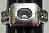 Sz.7 925 Sterling Silver with Amethyst Center