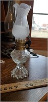 Vintage Glass mini oil lamp. Hobnail bottom.