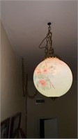 Vintage Swag Lamp, Hand Painted Flowers, Globe