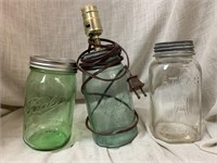 CANNING JAR LAMP AND 2 JARS