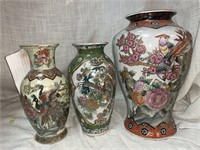 LOT OF 3 ASIAN DECORATED VASES  8.5 X 10 "