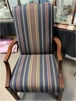 PAIR OF STRIPED ARM CHAIRS - GOOD CONDITION