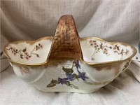 VINTAGE HAND-PAINTED CHINA BASKET - 11 X 7.5 “ -