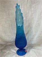19.25 “ MID-CENTURY BLUE SWUNG GLASS VASE