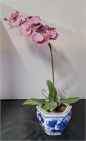 Fake Orchid in Blue and White Pot