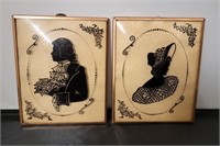 Vtg Colonial Couple Convex Glass Wall Art