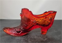 Fenton Amberina Glass Rose Shoe